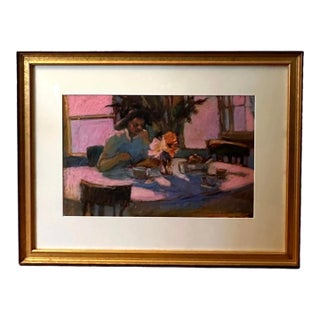 “Morning Tea” Oil Pastel by Lois Silver 1995, Framed For Sale