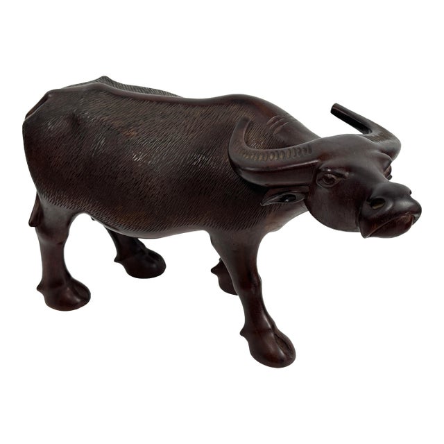 Mid Century Large Hand Carved Water Buffalo For Sale