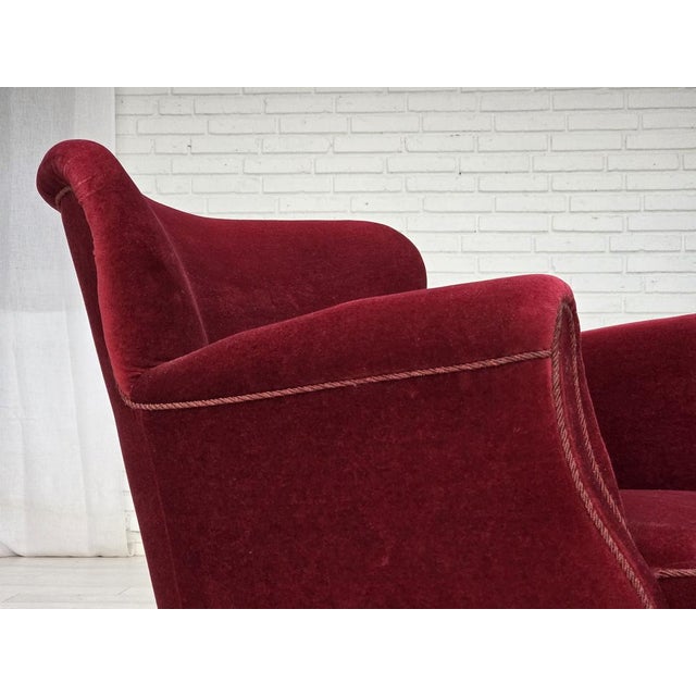 Vintage Danish Lounge Chair in Cherry-Red Furniture Velour and Oak, 1960s For Sale - Image 6 of 18