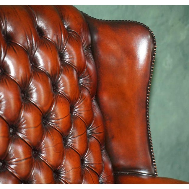 Animal Skin Chesterfield Wingback Swivel Office Chair in Hand-Dyed Leather from Harrods London, 1970s For Sale - Image 7 of 18