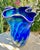 Large Blue Swirl Ruffled Handkerchief Art Glass Vase | Studio Glass Fazzoletto 15"h Artist Signed For Sale - Image 9 of 18