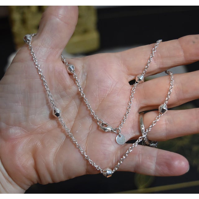 Silver Late 20th Century Tiffany & Co. Sterling Silver 'Barrel Bead' Station Necklace 16" Retired For Sale - Image 8 of 11