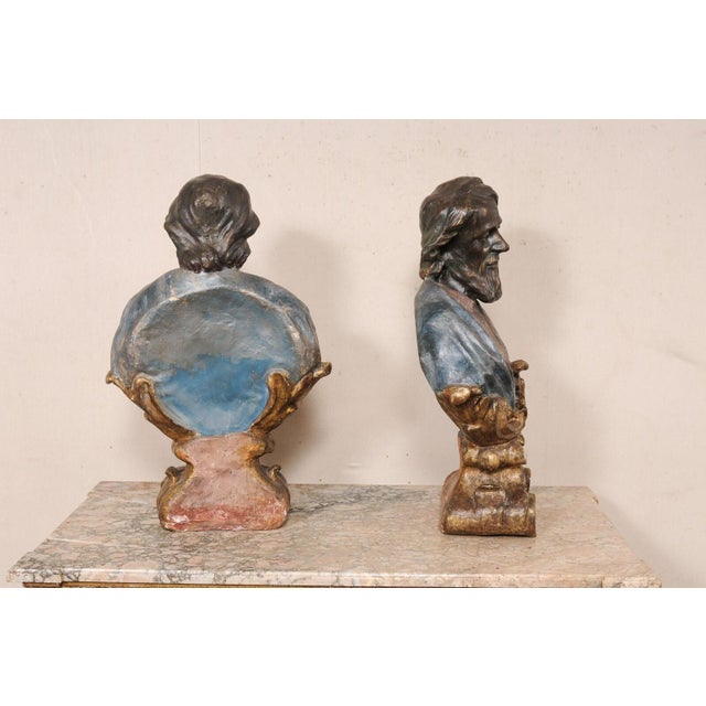 Mid 20th Century Mid 20th Century Italian Pair of Decorative Male Busts For Sale - Image 5 of 9