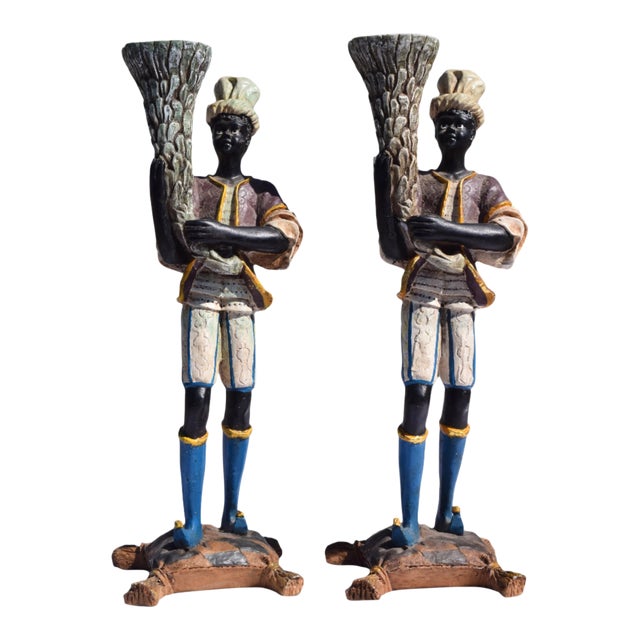 Mid 20th Century Venetian Blackamoor Figural Candlesticks For Sale