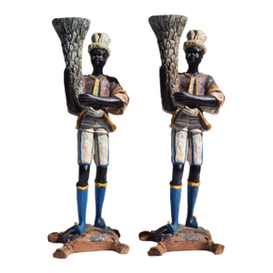 Mid 20th Century Venetian Blackamoor Figural Candlesticks