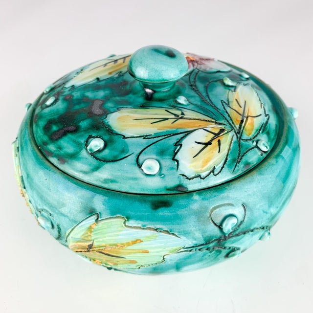 Mid 20th Century Vintage Lidded Ceramic Italy Bowl Jar Lidded Italian Pottery Floral Trinket Dish For Sale - Image 5 of 12