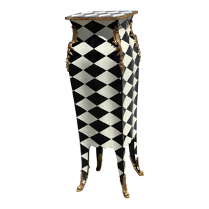 1960s Louis XV Style Pedestal Stand Column Black and White Checkered Patterns