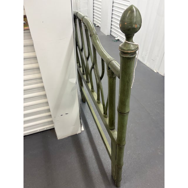 Pair 1960s Ficks Reed Attributed Twin Headboards Original Green Speckle Painted Rattan For Sale - Image 12 of 12