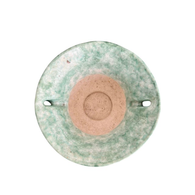 1960s Neoclassical Green & Cream Ceramic Urn Vessel With Ionic Motif Handles For Sale In Los Angeles - Image 6 of 8