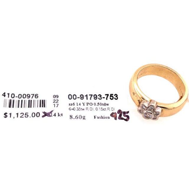 14 Karat Two-Tone Yellow and White Gold With Diamond Flower Ring 0.50 TDW, Size 6 For Sale - Image 12 of 12
