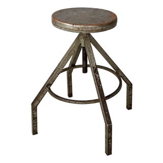 Industrial Italian Adjustable Stool in Grey Wood and Metal, 1950s For Sale