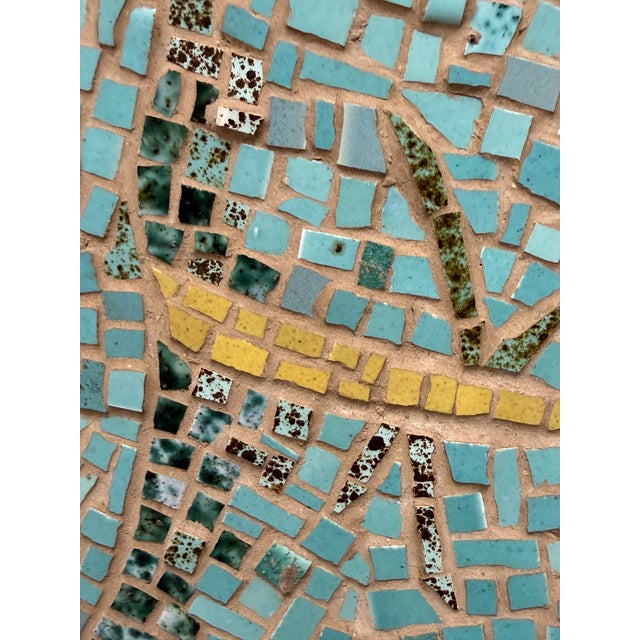 Aqua Vintage Mosaic Tile Art Piece, Framed For Sale - Image 8 of 12