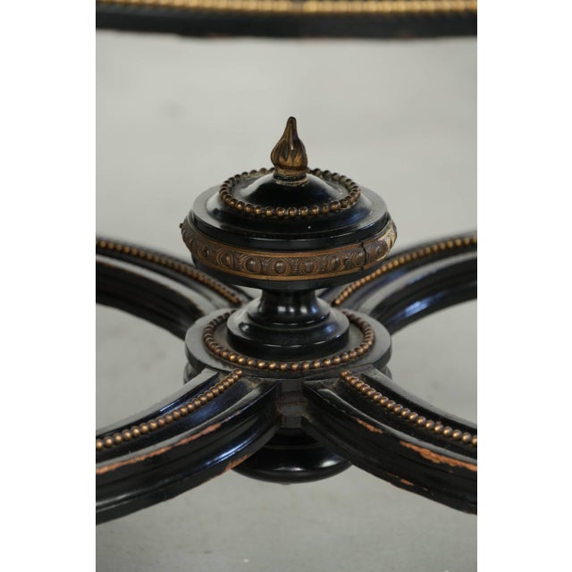 Antique English Stool with Red Fabric Seat and Black Wooden Base with Gold-Colored Details For Sale - Image 10 of 12