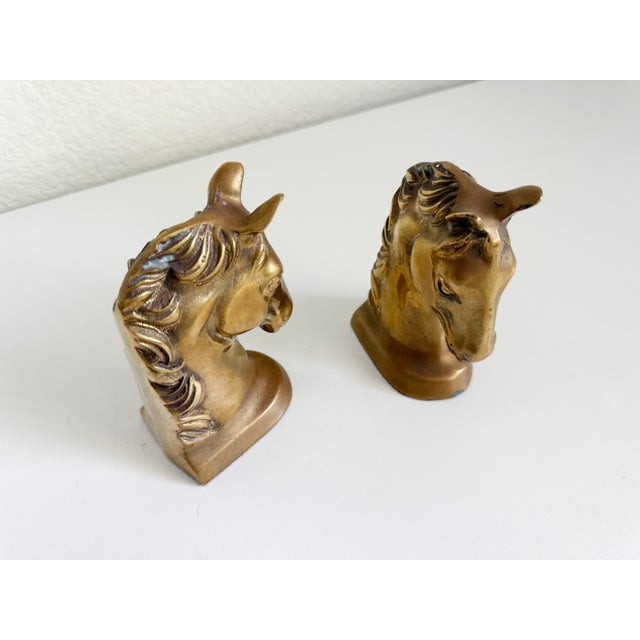 Brass Mid 20th Century Brass Horse Head Bookends- a Pair For Sale - Image 8 of 9