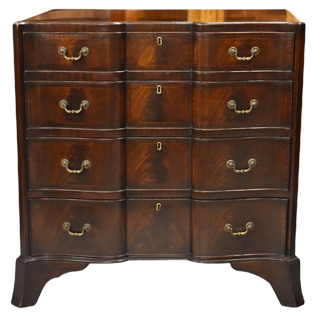 20th Century English Edwardian Flame Mahogany Serpentine Chest, 1890s For Sale