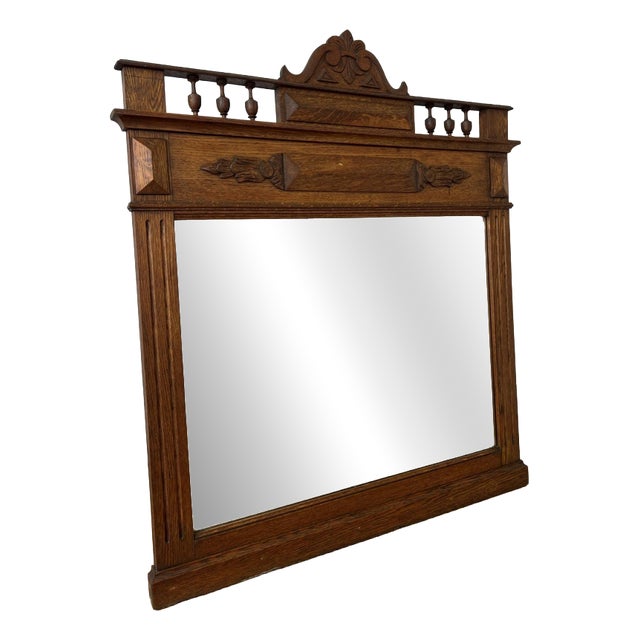 French Style Oak Carved Wall Mirror For Sale