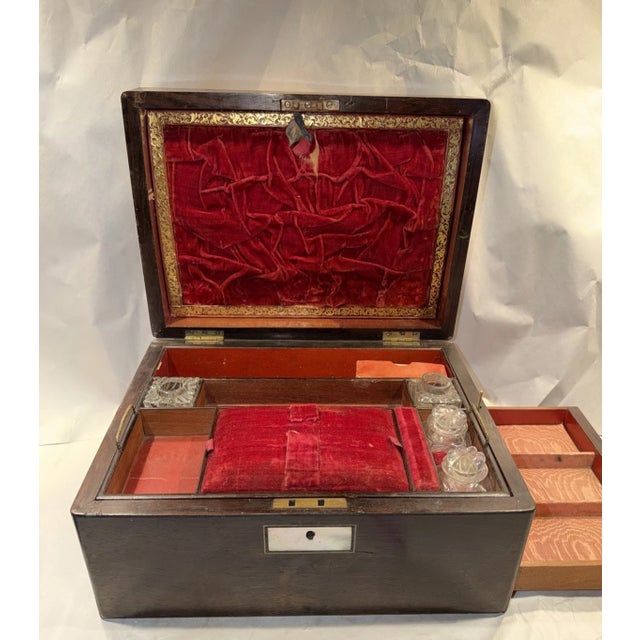 19th Century English Writing or Sewing Box With Pearl Inlay & Hidden Compartment For Sale - Image 9 of 13