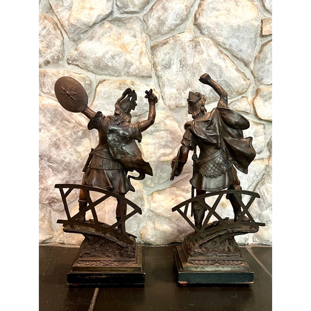 Early 20th Century Early 20th Century Pair of Bronzed Finish Spelter Figures of Gallic Warriors For Sale - Image 5 of 18