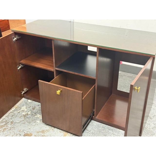 Lily Jack Walnut Bespoke Credenza + Glass Top For Sale - Image 9 of 12