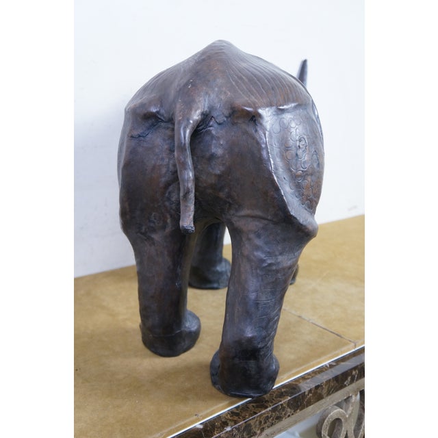Animal Skin Vintage Tooled Leather African Rhinoceros Foot Stool Ottoman Sculpture 35" For Sale - Image 7 of 18