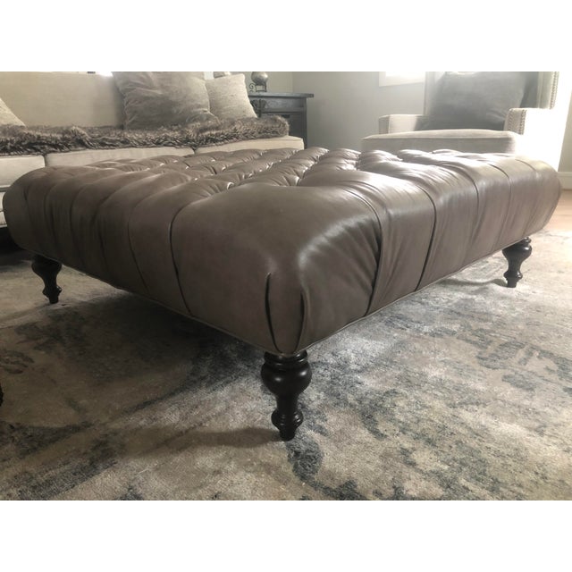 Arhaus Leather Tufted Ottoman Chairish