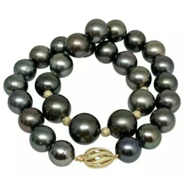 Diamond Tahitian Pearl Necklace 14k Gold Certified For Sale - Image 4 of 9