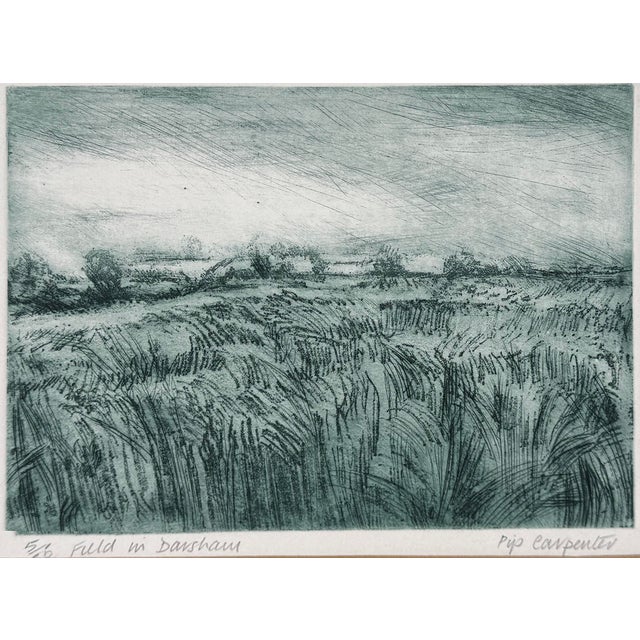 "Field in Darsham" Village in Suffolk - England Darsham village etching by London artist Pip Carpenter (UK, 20th C.)...
