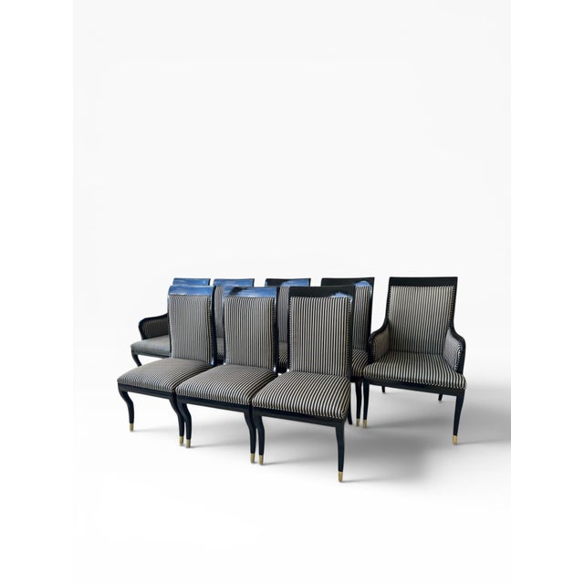 Drexel Heritage Vintage Hollywood Regency Drexel Heritage Black Lacquered Dining Chairs - Set of 8 For Sale - Image 4 of 11