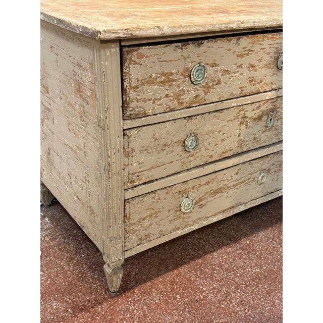 18th century southern France 3 drawer chest, original paint and hardware. Beautiful condition.