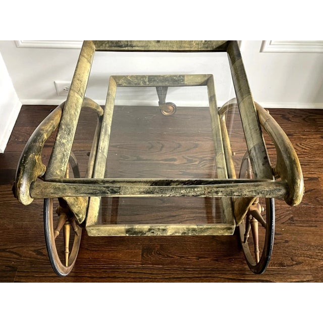 Italian Lacquered Goatskin Serving Bar Cart by Aldo Tura For Sale - Image 12 of 12