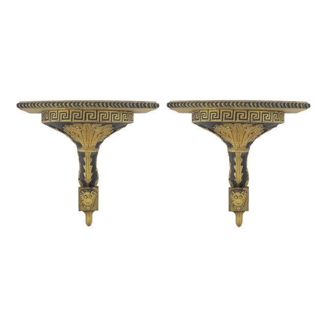 Pair of Wooden Hand-Carved Black and Gold Wall Hangers For Sale