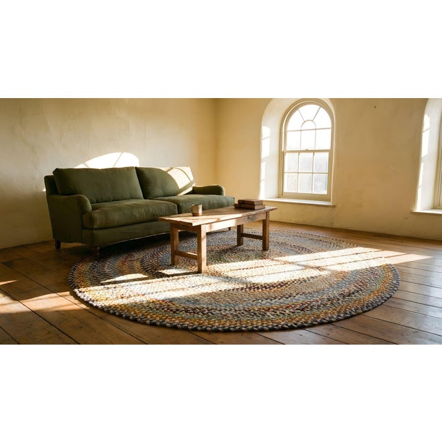 1930s Multicolor Abstract Folk Art Antique American Round Braided Rug 8' X 8' Cotton Carpet For Sale - Image 13 of 14