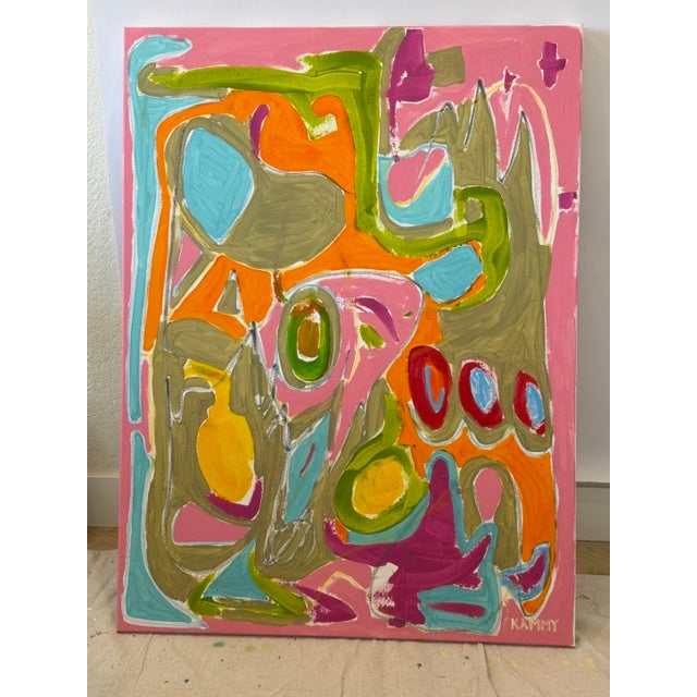 A vibrant and energetic 36x48 large-scale abstract expressionist painting by the artist KAMMY. This original work features...
