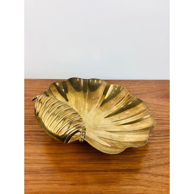 Gold Vintage Hollywood Regency Brass Clam Shell Serving Tray For Sale - Image 8 of 9