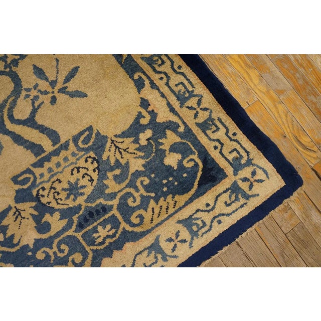 Beige 1920s Beige Floral Antique Chinese Peking Rug 3' 2'' X 4' 10'' Knotted Wool Carpet For Sale - Image 8 of 9