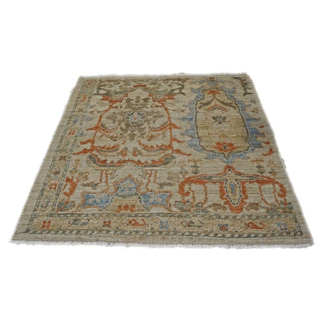 Persian Sultanabad Wool 3x3 Square Ivory, Light Blue & Rust Handmade Area Rug #1141257