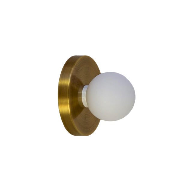 Modern Globe Sconce Brushed Brass, 3 Inch Glass Globe, by Research.Lighting, Modern, Minimal For Sale - Image 3 of 6