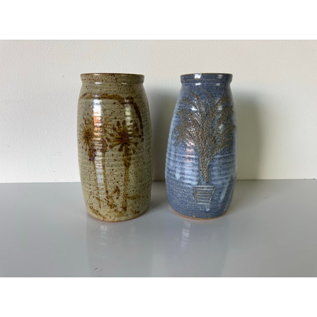 Pair of Vintage Handcrafted Botanical Motifs Studio Art Pottery Vases by Buk For Sale - Image 10 of 10