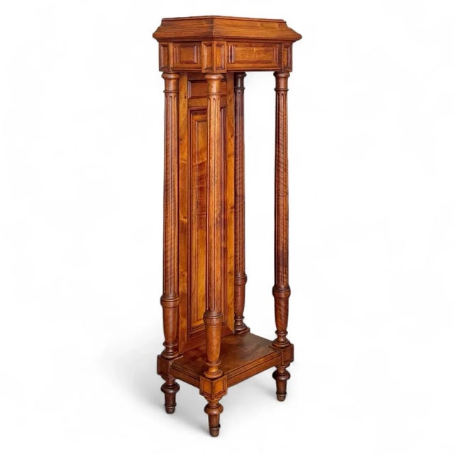 France C. 1880 Henri II Revival Walnut An impressive Henri II style pedestal in walnut featuring a top having elaborate...