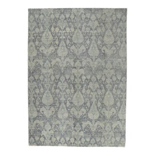 2010s Vintage Blue Earth-Tone Ikat Rug, 09'11 X 14'00 For Sale