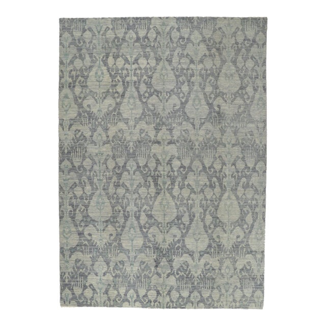 2010s Vintage Blue Earth-Tone Ikat Rug, 09'11 X 14'00 For Sale