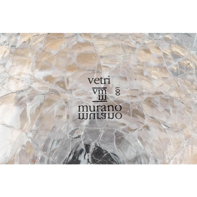 Transparent Mid 20th Century Vetri Murano Italy Signed Flared Sterling Silver Rim Crackle Glass Vase For Sale - Image 8 of 8