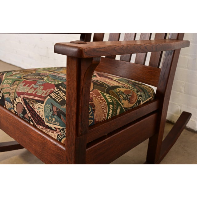 Brown J. M. Young & Sons Antique Mission Oak Arts & Crafts Rocking Chair, Circa 1900 For Sale - Image 8 of 13