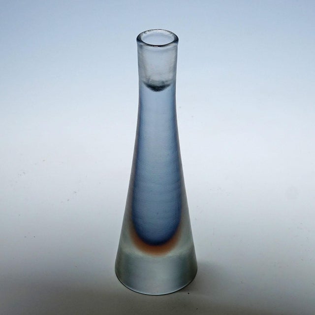 Vintage Venini Candle Holder with Inciso Decoration, Paolo Venini, Murano 1956 A vintage art glass candle holder with aqua...