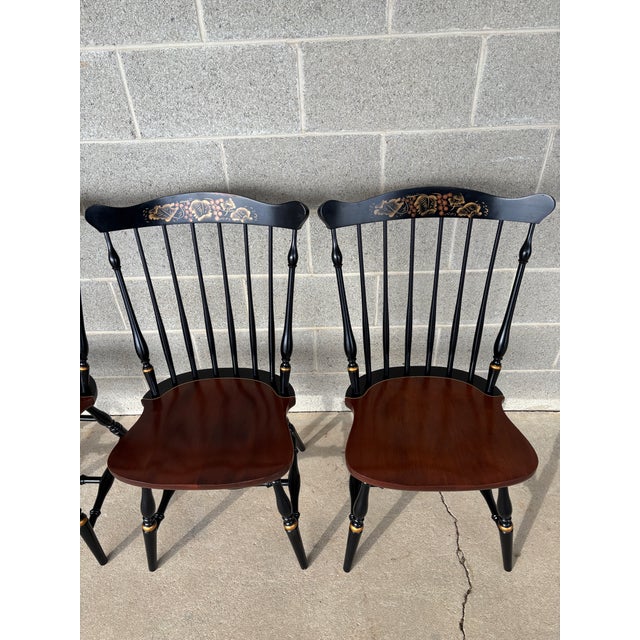 English L. Hitchcock Black Harvest Fan Back Windsor Side Chairs - Set of 4 For Sale - Image 3 of 10