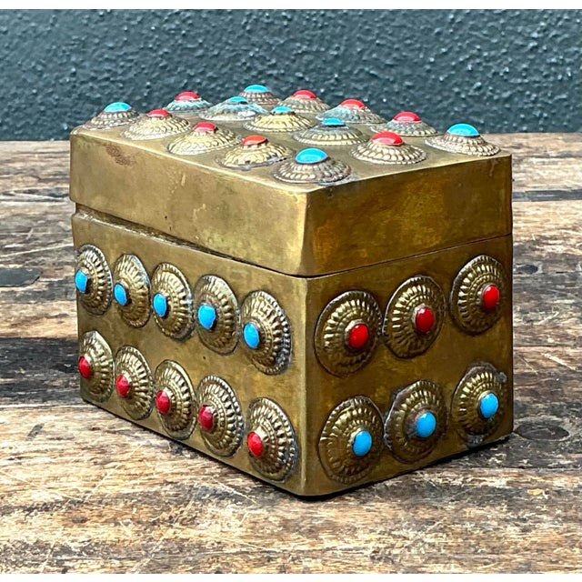 Vintage Embellished Brass Box For Sale - Image 11 of 12