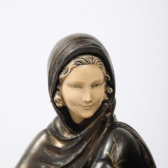 Art Deco Emoy Mantelpiece Clock With Seated Flapper in the Manner of Chiparus For Sale - Image 10 of 17