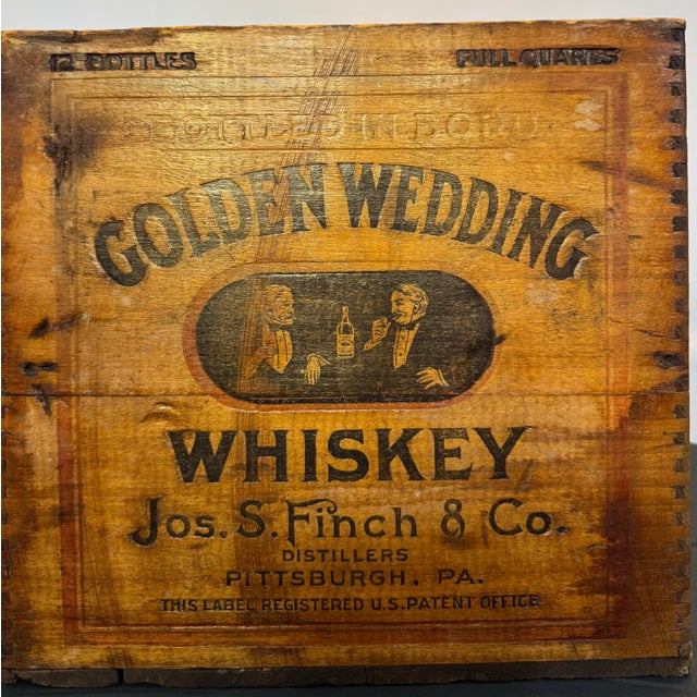 Camel Antique 1916 Golden Wedding Whiskey Crate Jos S Finch Pittsburgh Bottled in Bond Pre-Prohibition For Sale - Image 8 of 12