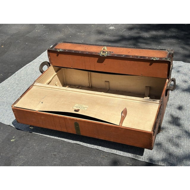 Louis Vuitton Steamer Trunk Orange Vuittonite Canvas Antique Travel Wardrobe For Sale In Dallas - Image 6 of 9