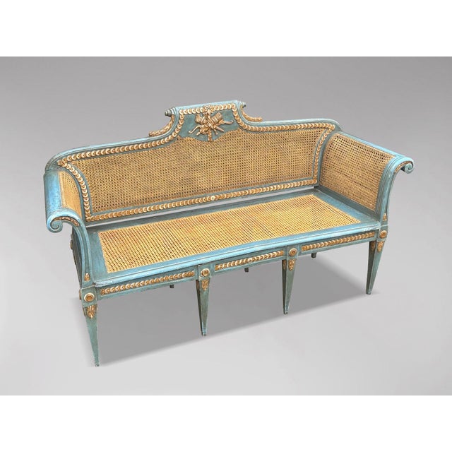 Louis XVI Painted Caned Bergère Sofa, 1880s For Sale - Image 12 of 14
